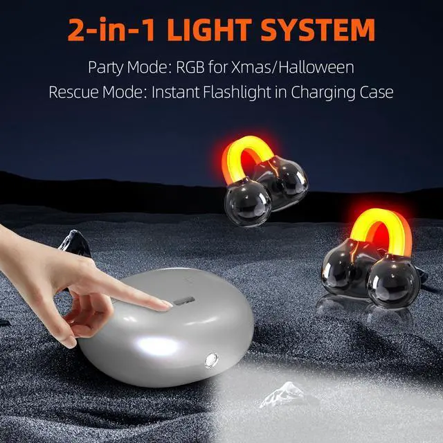 Alt view image 3 of 6 - Wireless Clip On Earbuds with Cool LED Light, 2-in-1 Flashlight Charging Case, Glowing Bluetooth Headphones for Night Running & Gaming, Gifts for Men (Black)
