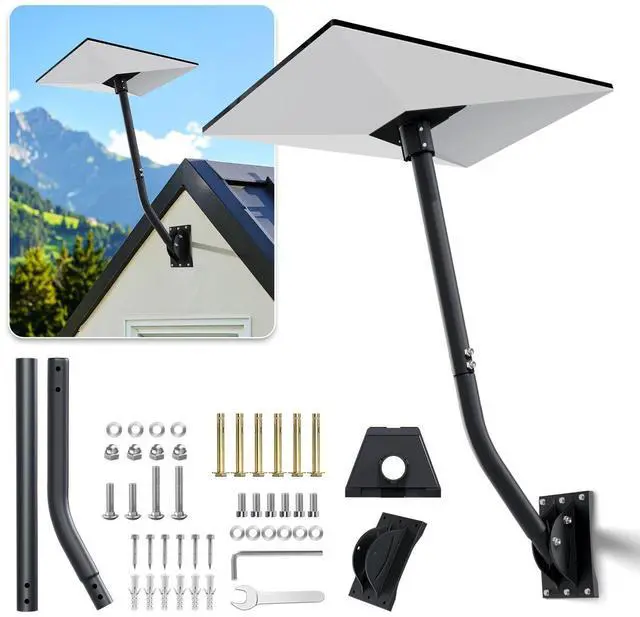 Main image of TNP Pole Mount Kit for Starlink Gen 3, 30-Inch Adjustable Roof/Wall Bracket | Roof and Wall Mounting Kit with Reversible Arm for Deep Eaves; Includes Aluminum Dish Adapter, Bases, Fasteners, and Tools