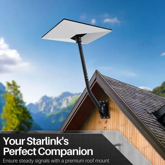 Alt view image 2 of 7 - TNP Pole Mount Kit for Starlink Gen 3, 30-Inch Adjustable Roof/Wall Bracket | Roof and Wall Mounting Kit with Reversible Arm for Deep Eaves; Includes Aluminum Dish Adapter, Bases, Fasteners, and Tools