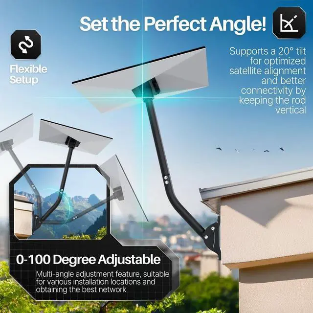 Alt view image 5 of 7 - TNP Pole Mount Kit for Starlink Gen 3, 30-Inch Adjustable Roof/Wall Bracket | Roof and Wall Mounting Kit with Reversible Arm for Deep Eaves; Includes Aluminum Dish Adapter, Bases, Fasteners, and Tools