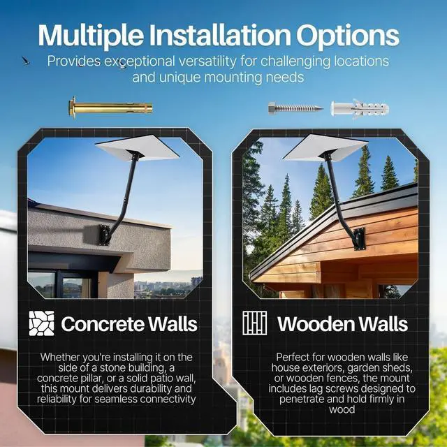 Alt view image 6 of 7 - TNP Pole Mount Kit for Starlink Gen 3, 30-Inch Adjustable Roof/Wall Bracket | Roof and Wall Mounting Kit with Reversible Arm for Deep Eaves; Includes Aluminum Dish Adapter, Bases, Fasteners, and Tools