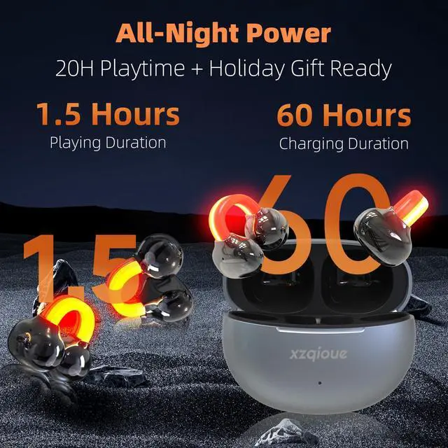 Alt view image 5 of 6 - Wireless Clip On Earbuds with Cool LED Light, 2-in-1 Flashlight Charging Case, Glowing Bluetooth Headphones for Night Running & Gaming, Gifts for Men (Black)
