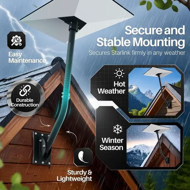 Alt view image 7 of 7 - TNP Pole Mount Kit for Starlink Gen 3, 30-Inch Adjustable Roof/Wall Bracket | Roof and Wall Mounting Kit with Reversible Arm for Deep Eaves; Includes Aluminum Dish Adapter, Bases, Fasteners, and Tools
