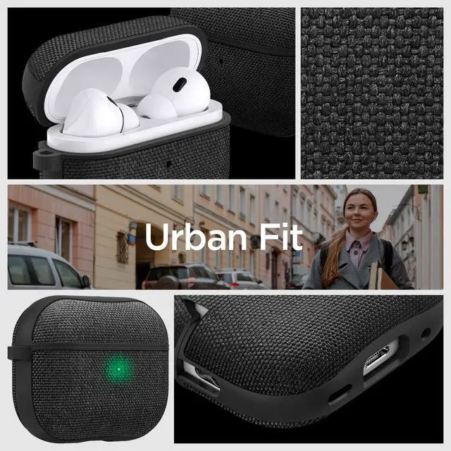 Alt view image 2 of 6 - Urban Fit Designed for AirPods Pro 2 Case (2022/2023) | Premium Fabric, Carabiner Included, Wireless Charging Compatible - Black