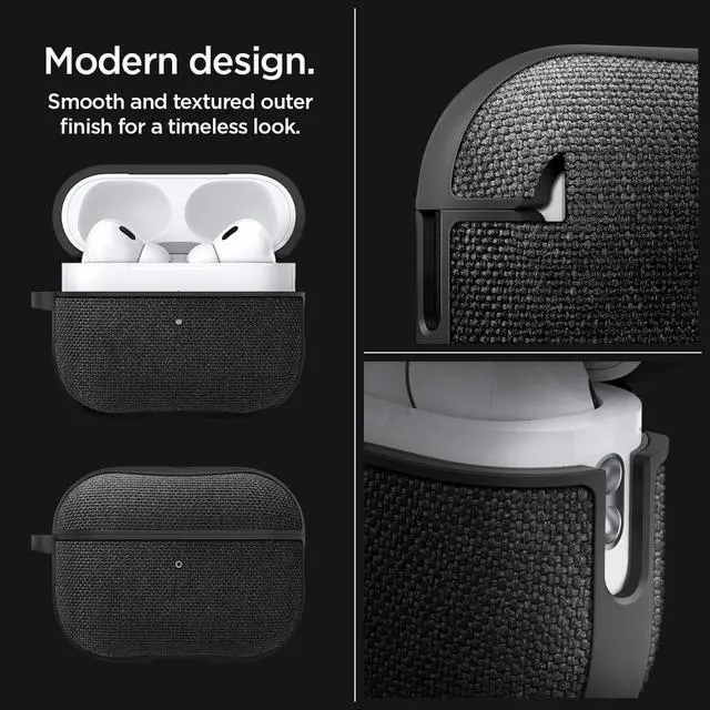 Alt view image 4 of 6 - Urban Fit Designed for AirPods Pro 2 Case (2022/2023) | Premium Fabric, Carabiner Included, Wireless Charging Compatible - Black