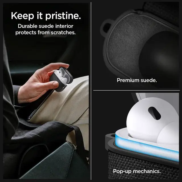 Alt view image 3 of 6 - Urban Fit Designed for AirPods Pro 2 Case (2022/2023) | Premium Fabric, Carabiner Included, Wireless Charging Compatible - Black
