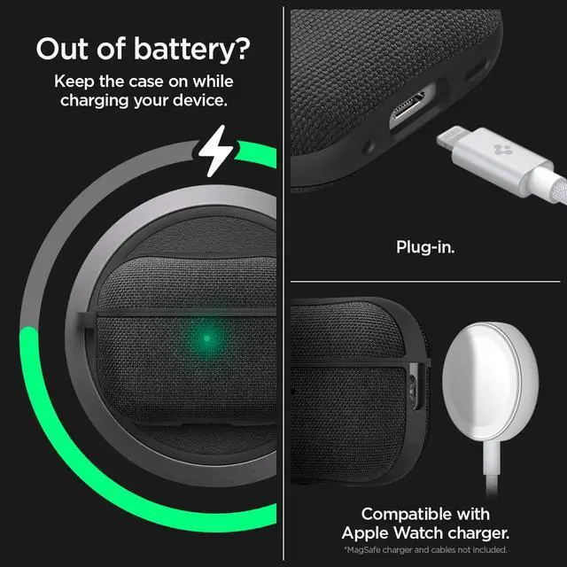 Alt view image 6 of 6 - Urban Fit Designed for AirPods Pro 2 Case (2022/2023) | Premium Fabric, Carabiner Included, Wireless Charging Compatible - Black