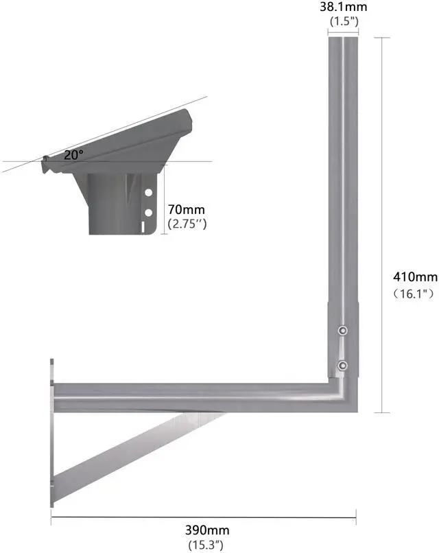 Alt view image 4 of 6 - Starlink Mount Gen 3 Standard Wall Mount with Pipe Adapter 20° Tilted | Stainless Steel Heavy-Duty L-Pole with Hardware Kit