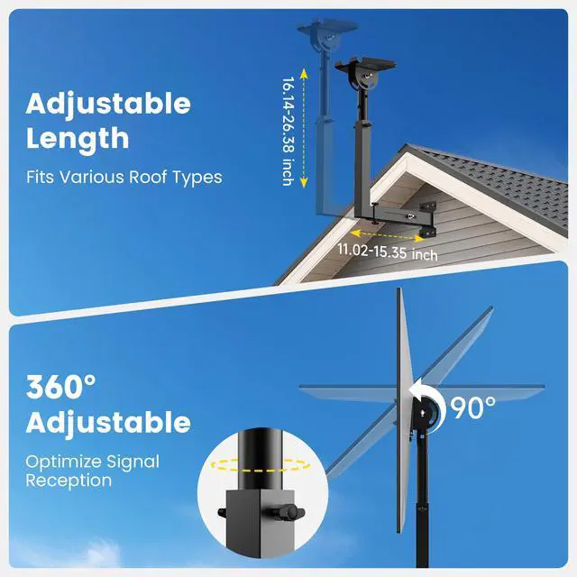 Alt view image 4 of 7 - Starlink Mount for Standard 4/4X/Gen 3, Adjustable Starlink Wall Mount | Heavy-Duty Manganese Steel Starlink V4 Mount, 360° Rotation & Telescoping Arm, Rustproof, Supports 60LBS+, Easy Install