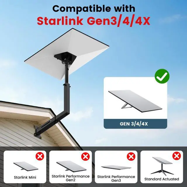 Alt view image 5 of 7 - Starlink Mount for Standard 4/4X/Gen 3, Adjustable Starlink Wall Mount | Heavy-Duty Manganese Steel Starlink V4 Mount, 360° Rotation & Telescoping Arm, Rustproof, Supports 60LBS+, Easy Install
