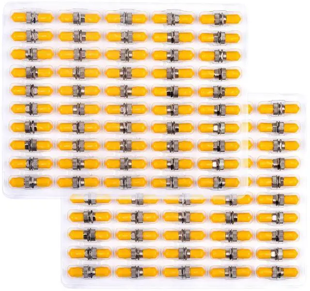Main image of 100-Pack ST Fiber Optical Couplers Adapter Cable Barrel Connector ST to ST Bulkhead Fiber Coupler Singlemode, Yellow Cap