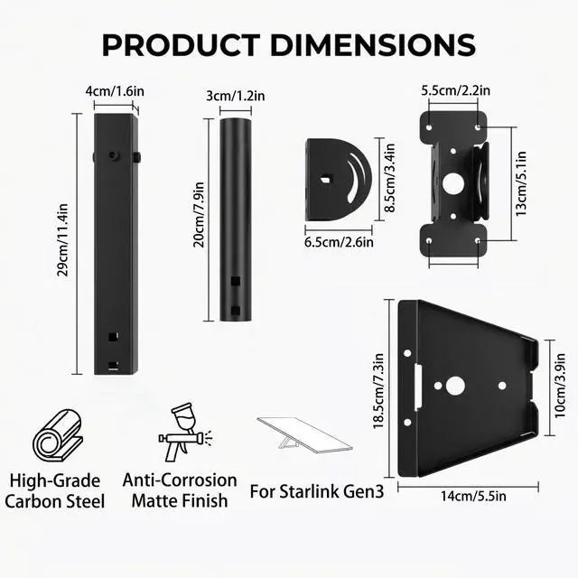 Alt view image 2 of 6 - Starlink Mount, for Standard 4/4X/Gen 3 Dish, Adjustable Telescoping Roof Bracket with 360° Rotating Pole, Dual Angle Top and Base Adjustment, Heavy Duty Metal Starlink Mounting Kit