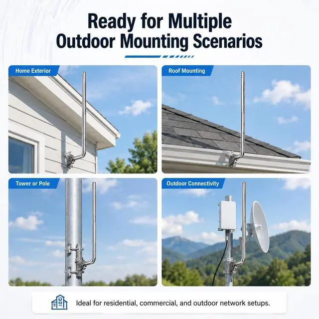 Alt view image 7 of 7 - Universal Heavy Duty 430 Stainless Steel Antenna Mount & Mast J-Pole Bracket for Outdoor Antennas, Starlink, Weather Stations, WiFi Extenders, 1.38" Diameter (Slive - 40'')