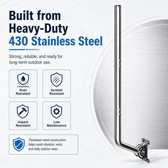 Alt view image 6 of 7 - Universal Heavy Duty 430 Stainless Steel Antenna Mount & Mast J-Pole Bracket for Outdoor Antennas, Starlink, Weather Stations, WiFi Extenders, 1.38" Diameter (Slive - 40'')