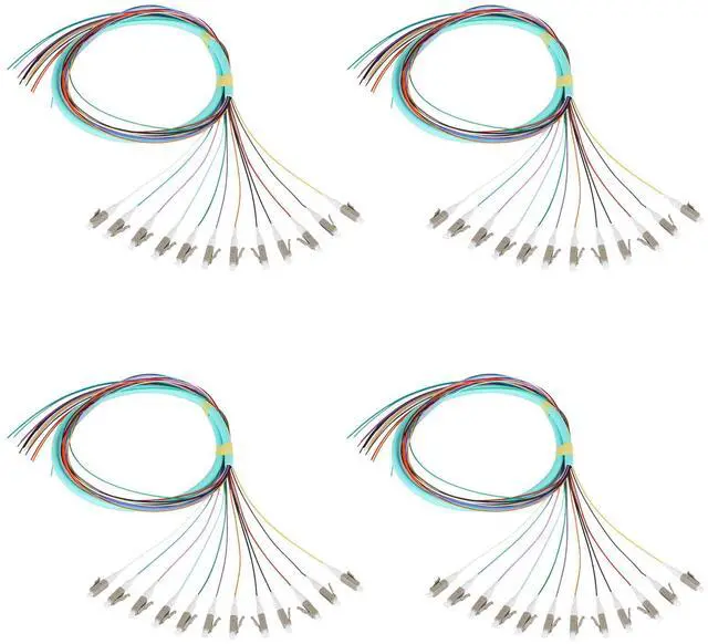 Main image of 12-Strand LC OM3 Multimode Pigtail 1.2m, 4-Pack | 12F LC OM3 multimode pigtails, 1.2m (47.24in). 50/125um, low insertion loss. For 10G networks, data centers, and patching