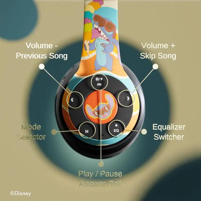 Alt view image 5 of 7 - Disney Stitch Beach Day Bluetooth Over-Ear Headphones, Wireless Foldable Headset with Built-in Microphone - Stitch Beach Day Design, for Adults and Kids, Comfortable Auriculares