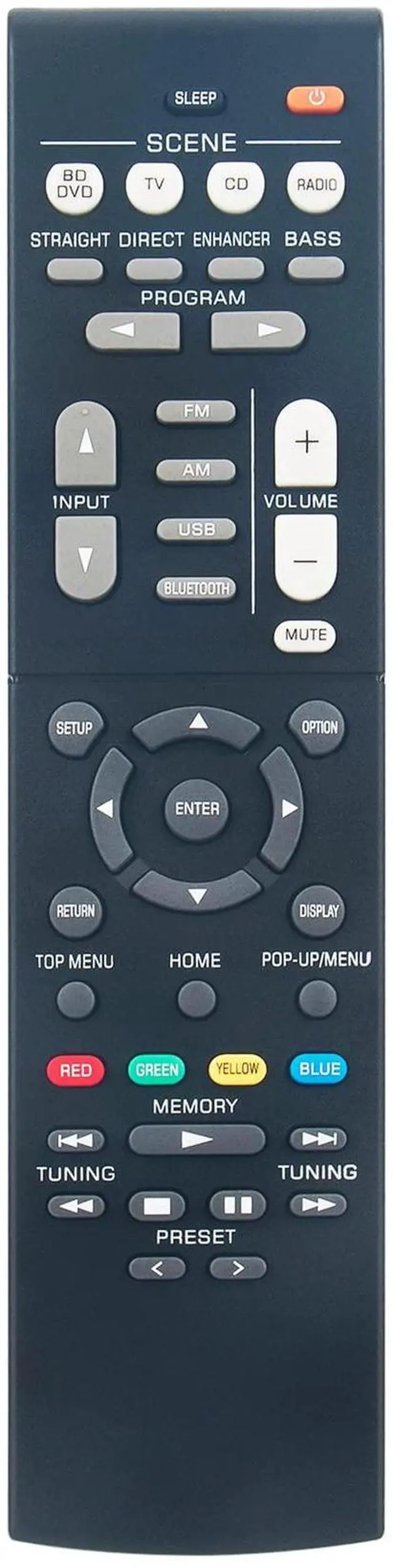 Main image of RAV561 ZZ43210 Replacement Remote Control Applicable for Yamaha AV Receiver | RX-V385 HTR-3072 YHT-4950U YHT-4950UBL RX-V385BL RXV385 HTR3072 YHT4950U YHT4950UBL RXV385BL