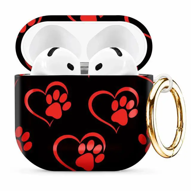 Main image of Compatible with AirPod 4th Generation (2024), Cute Protective Cover with Keychain, TPU Anti-Drop Earbuds Case for Women and Men(Red Paw Prints and Hearts)