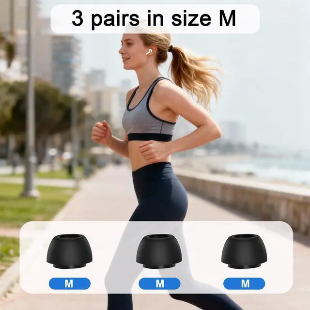 Alt view image 6 of 7 - Replacement Ear Tips for AirPods Pro 3 (2025), Soft Memory Foam Eartips for AirPods Pro 3rd Generation, No Silicone Pressure, Anti-Slip Design, Fits Charging Case, 3 Pairs (M, Black)