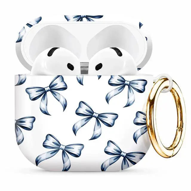 Main image of Compatible with AirPod 4th Generation (2024), Cute Protective Cover with Keychain, TPU Anti-Drop Earbuds Case for Women and Men(Blue Bow)