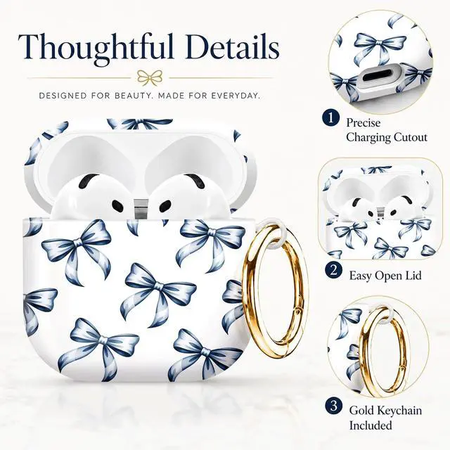 Alt view image 2 of 7 - Compatible with AirPod 4th Generation (2024), Cute Protective Cover with Keychain, TPU Anti-Drop Earbuds Case for Women and Men(Blue Bow)