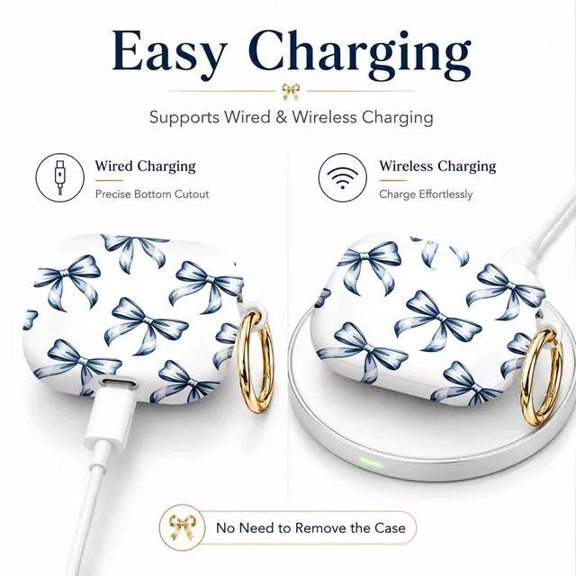 Alt view image 3 of 7 - Compatible with AirPod 4th Generation (2024), Cute Protective Cover with Keychain, TPU Anti-Drop Earbuds Case for Women and Men(Blue Bow)