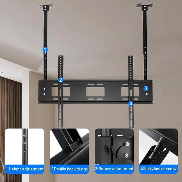 Alt view image 4 of 7 - Ceiling tv Mount for 55-86 inch Flat Screen Displays, Height Adjustable,Tilt Ceiling Mount TV Bracket, Hanging tv Mount Holds up to 154lbs, Max VESA 900x600mm (Single Screen)