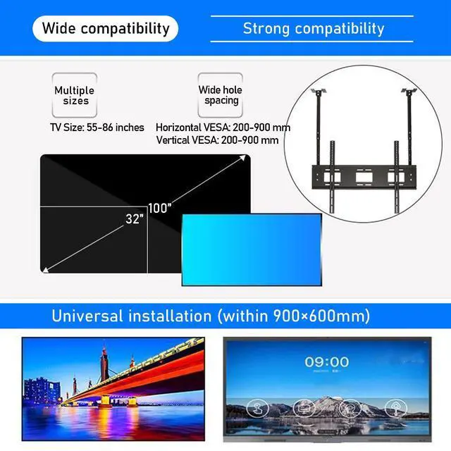 Alt view image 7 of 7 - Ceiling tv Mount for 55-86 inch Flat Screen Displays, Height Adjustable,Tilt Ceiling Mount TV Bracket, Hanging tv Mount Holds up to 154lbs, Max VESA 900x600mm (Single Screen)