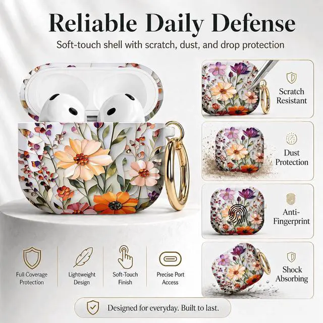 Alt view image 2 of 7 - Compatible with Airpod 4 Case,TPU Cute Pattern Protective, Shockproof Anti Scratch Case with Keychain Ring,Supports Wireless Charging(Floral Mosaic Artistic)