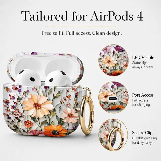 Alt view image 6 of 7 - Compatible with Airpod 4 Case,TPU Cute Pattern Protective, Shockproof Anti Scratch Case with Keychain Ring,Supports Wireless Charging(Floral Mosaic Artistic)