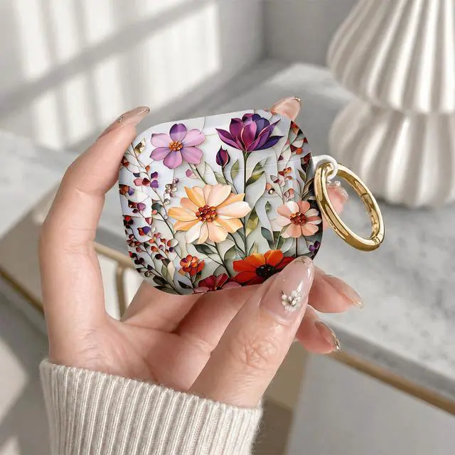 Alt view image 7 of 7 - Compatible with Airpod 4 Case,TPU Cute Pattern Protective, Shockproof Anti Scratch Case with Keychain Ring,Supports Wireless Charging(Floral Mosaic Artistic)