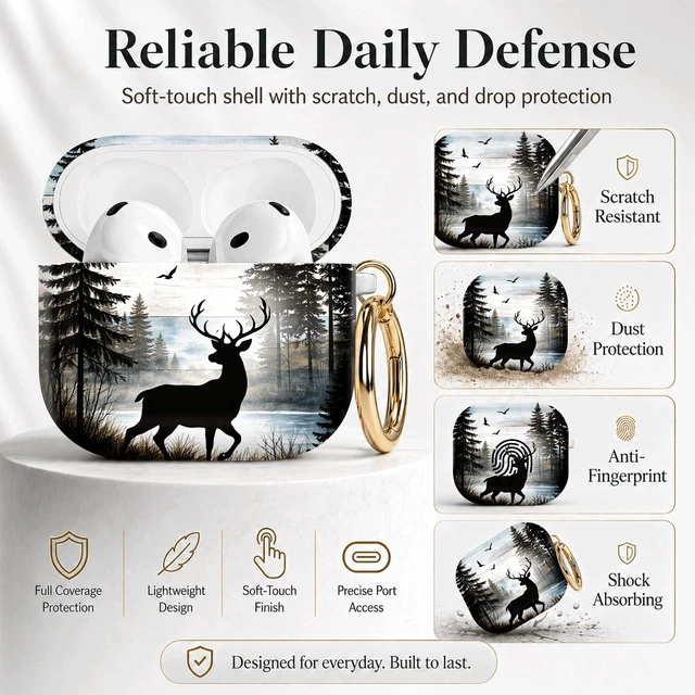 Alt view image 2 of 7 - Compatible with Airpod 4 Case,TPU Cute Pattern Protective, Shockproof Anti Scratch Case with Keychain Ring,Supports Wireless Charging(Deer Forest Birds Trees Sky)