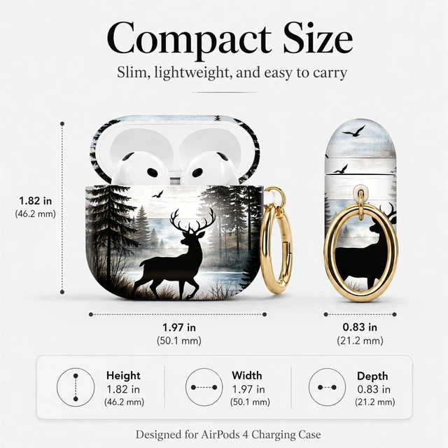 Alt view image 3 of 7 - Compatible with Airpod 4 Case,TPU Cute Pattern Protective, Shockproof Anti Scratch Case with Keychain Ring,Supports Wireless Charging(Deer Forest Birds Trees Sky)