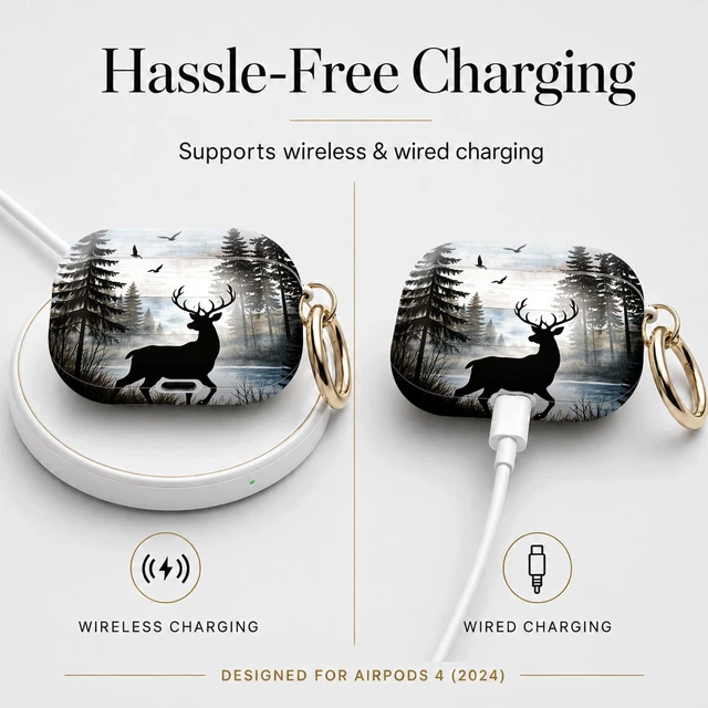 Alt view image 5 of 7 - Compatible with Airpod 4 Case,TPU Cute Pattern Protective, Shockproof Anti Scratch Case with Keychain Ring,Supports Wireless Charging(Deer Forest Birds Trees Sky)