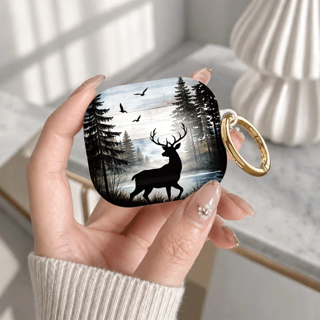 Alt view image 7 of 7 - Compatible with Airpod 4 Case,TPU Cute Pattern Protective, Shockproof Anti Scratch Case with Keychain Ring,Supports Wireless Charging(Deer Forest Birds Trees Sky)