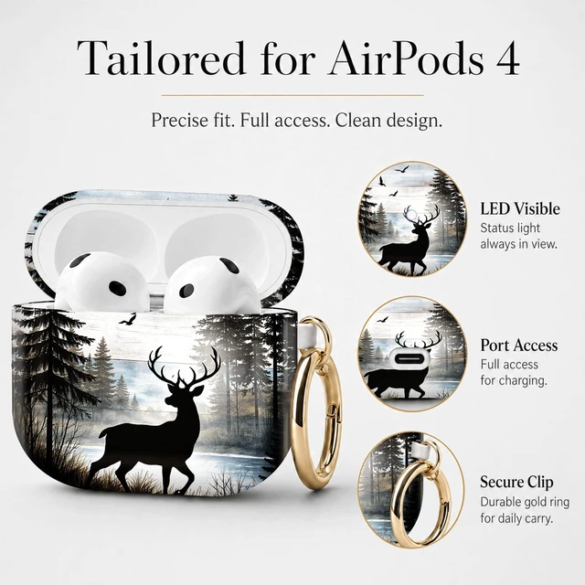 Alt view image 6 of 7 - Compatible with Airpod 4 Case,TPU Cute Pattern Protective, Shockproof Anti Scratch Case with Keychain Ring,Supports Wireless Charging(Deer Forest Birds Trees Sky)