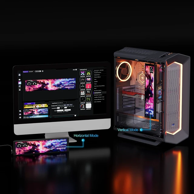 Alt view image 2 of 6 - 9.2" PC Case Screen for CPU GPU Temperature, 1920x462 IPS Hardware Sensor Panel Monitor, USB-C / 9-pin Computer Secondary Monitor with Customizable Themes, Window Only