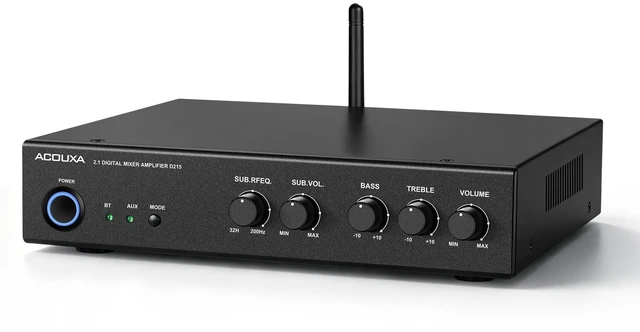Main image of Bluetooth 6.0 2.1 Stereo Amplifier, BT+AUX Dual Input, Bass/Treble 2×50W + 100W Max sub, 8 stereo & 4 sub, quick Bluetooth disconnect, 50200Hz crossover for home theater & background music