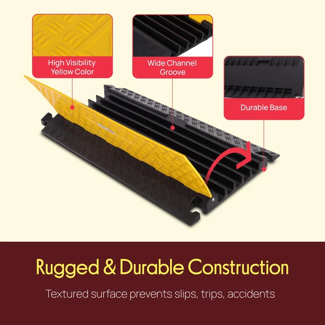 Alt view image 3 of 7 - Durable Cable Protective Ramp Cover - Supports 33000lbs Five Channel Heavy Duty Cord Protection w/Flip-Open Top Cover, 31.5 x 17.5 x 1.77 Cable Concealer for Indoor Outdoor Use PCBLCO109
