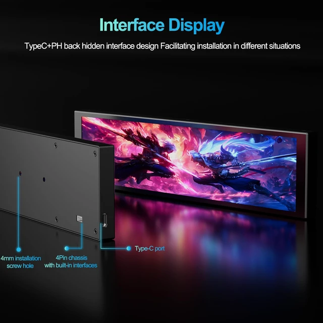 Alt view image 4 of 6 - 9.2" PC Case Screen for CPU GPU Temperature, 1920x462 IPS Hardware Sensor Panel Monitor, USB-C / 9-pin Computer Secondary Monitor with Customizable Themes, Window Only