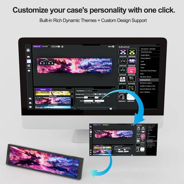 Alt view image 5 of 6 - 9.2" PC Case Screen for CPU GPU Temperature, 1920x462 IPS Hardware Sensor Panel Monitor, USB-C / 9-pin Computer Secondary Monitor with Customizable Themes, Window Only