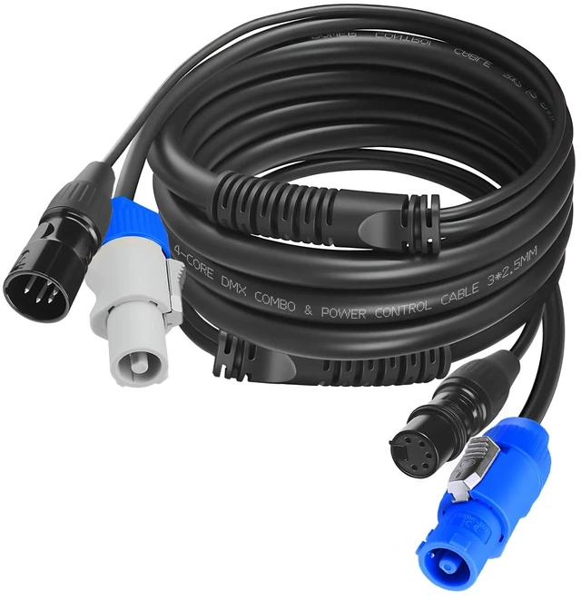 Main image of 5 Pin DMX & Power Combo Link Cable 25 ft, 14AWG True DMX512 Signal, 116 Optimized Impedance, Power and Data in One Cable, Fixture Linking