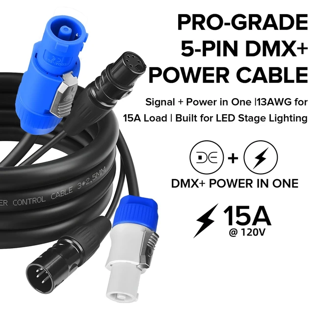 Alt view image 2 of 7 - 5 Pin DMX & Power Combo Link Cable 25 ft, 14AWG True DMX512 Signal, 116 Optimized Impedance, Power and Data in One Cable, Fixture Linking