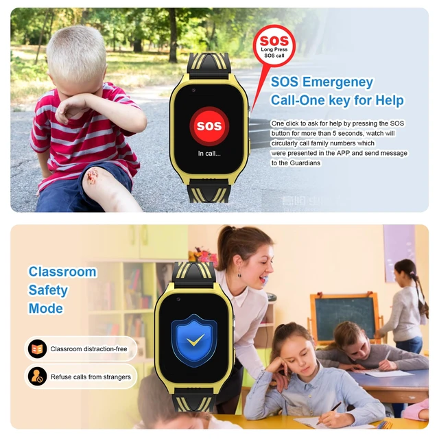 Alt view image 5 of 7 - 4G Kids Smart Watch with GPS Tracker, Video Call & SOS, Waterproof Smartwatch Phone with SIM Card Slot, Whatsapp, Voice Chat & Camera, Birthday Gift for Boys and Girls Age 4-12, Yellow