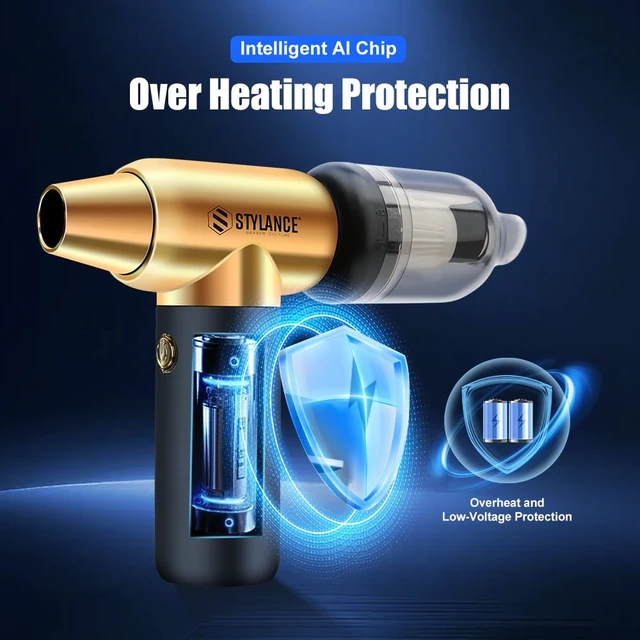 Alt view image 3 of 7 - Compressed Air Duster,110000RPM Electric Air Duster, Mini Blower Jet Dry Blower for Computer, Keyboard, Car, Home, Outdoor Cleaning, Type-C (Gold)