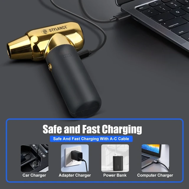 Alt view image 6 of 7 - Compressed Air Duster,110000RPM Electric Air Duster, Mini Blower Jet Dry Blower for Computer, Keyboard, Car, Home, Outdoor Cleaning, Type-C (Gold)