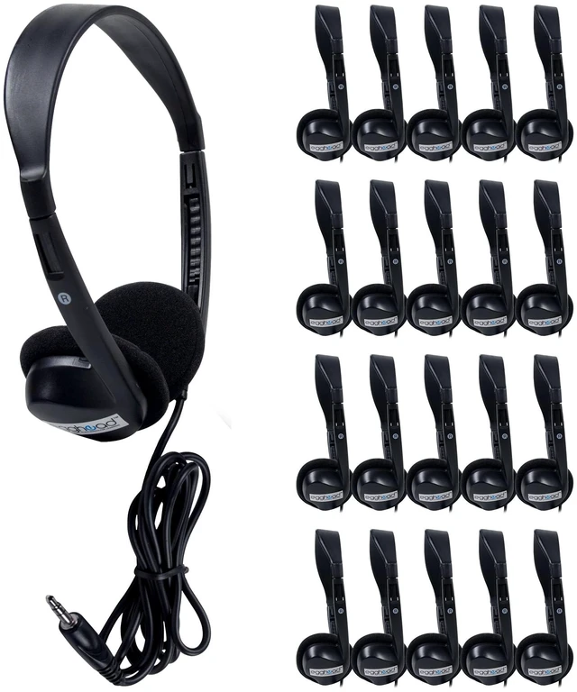 Main image of Over-Ear Kids' Stereo Headphones with 3.5 mm. Audio Jack and 4'3" Cord, Adjustable Stereo School Headphones for Kids, Pack of 20, Black
