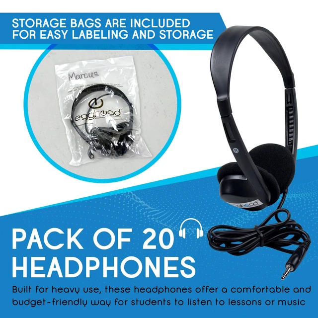 Alt view image 3 of 7 - Over-Ear Kids' Stereo Headphones with 3.5 mm. Audio Jack and 4'3" Cord, Adjustable Stereo School Headphones for Kids, Pack of 20, Black