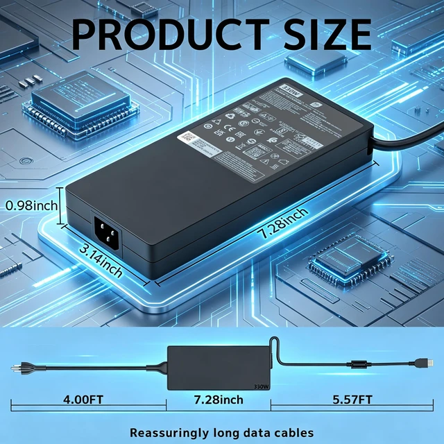 Alt view image 4 of 7 - 330W Slim GaN Gaming Laptop Charger Fit for Lenovo Legion Pro 9 9i 7 5 Gen 20V 16.5A Fast Charging Slim Design Stable Power Multiple Protection Fits RTX 4070 4080 4090 Gaming Laptops