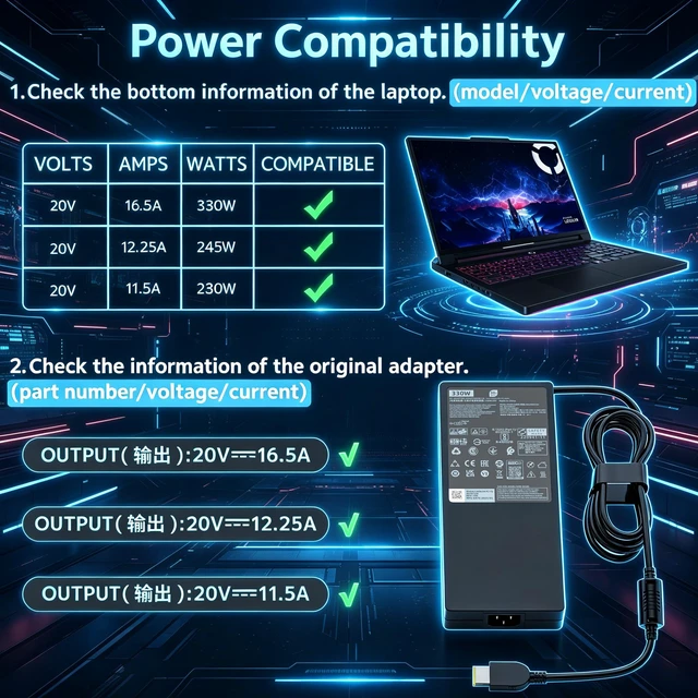 Alt view image 5 of 7 - 330W Slim GaN Gaming Laptop Charger Fit for Lenovo Legion Pro 9 9i 7 5 Gen 20V 16.5A Fast Charging Slim Design Stable Power Multiple Protection Fits RTX 4070 4080 4090 Gaming Laptops